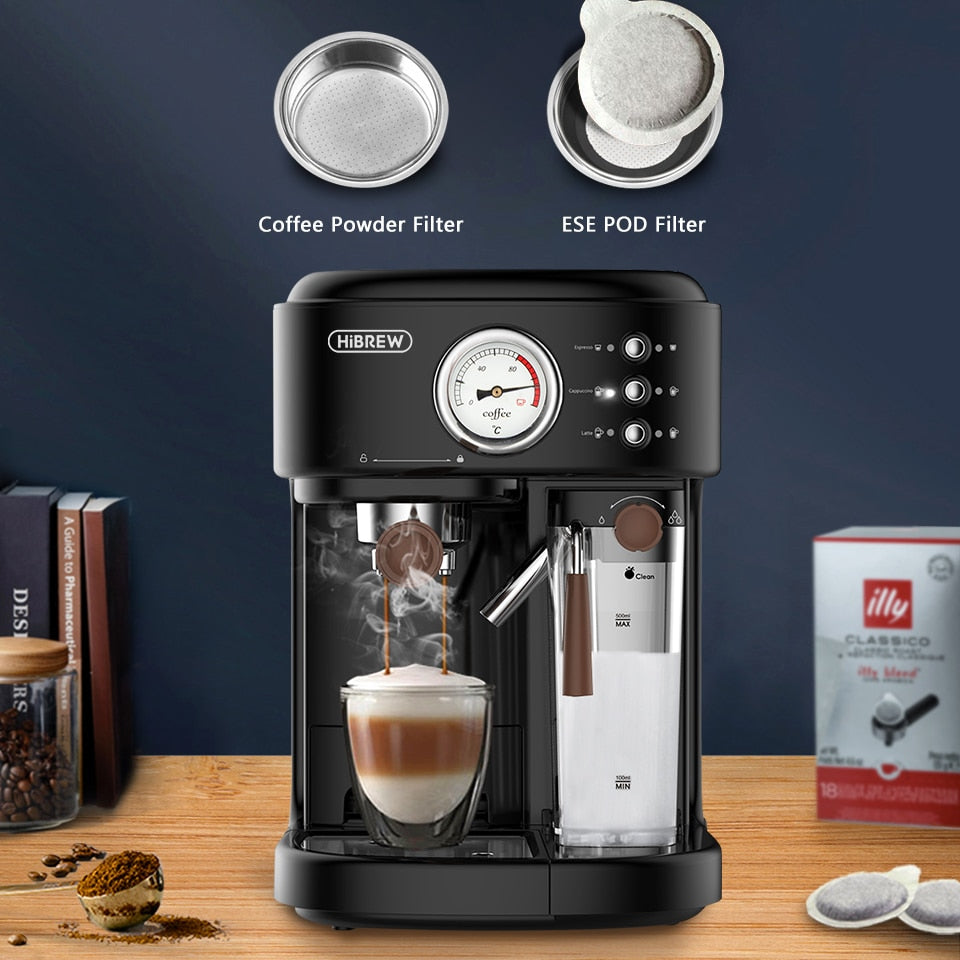 HiBREW Fully Automatic Espresso Cappuccino Latte 19Bar 3 in 1 Coffee Machine Automatic hot milk froth  ESE pod&amp;Ground Coffee H8A