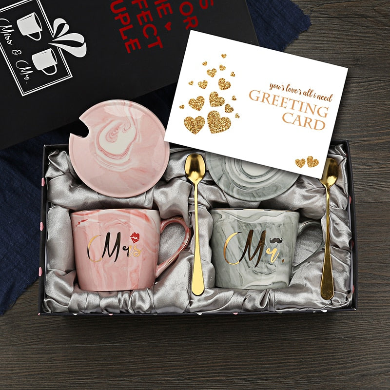 Mr and Mrs Coffee Mugs Creative Couples Black Ceramic Cups Wedding Gifts for Newlyweds Cup Set Perfect Gift-Set for Engagement