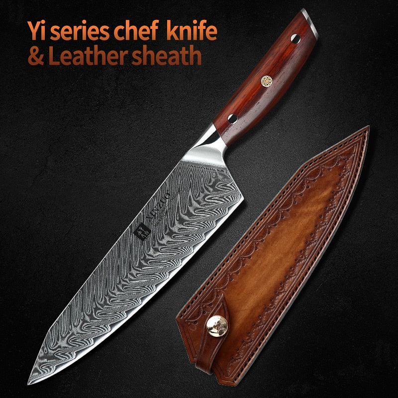 XINZUO 8.5 &#39;&#39;Inch Chef Knives Damascus Steel Japanese Kitchen Knives Damascus VG10 Stainless Steel Knives with Rose Wood Handle