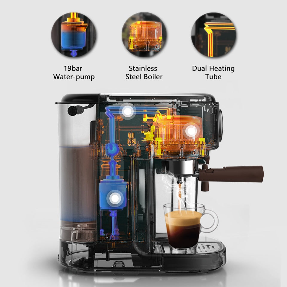 HiBREW Fully Automatic Espresso Cappuccino Latte 19Bar 3 in 1 Coffee Machine Automatic hot milk froth  ESE pod&amp;Ground Coffee H8A