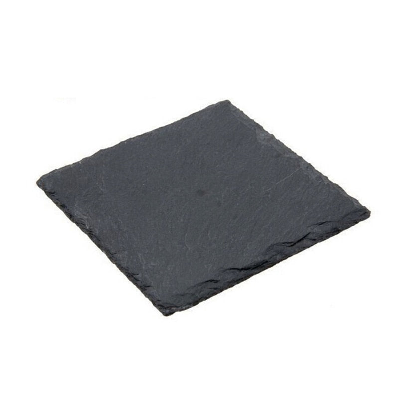 Natural Black Square Stone Slate Dishes Coaster Solid Sushi Steak Barbecue Plate Cheese Pizza Dessert Cake Fruit Dish Tray