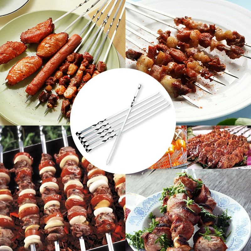 Holaroom 6pcs/Set Barbecue Meat String Skewers Chunks Of Meat Stainless Steel churrasqueira Roast Stick For BBQ Outdoor Picnic