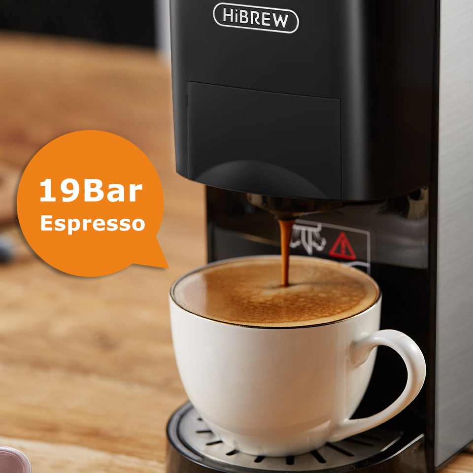 HiBREW Coffee Machine 4in1 Multiple Capsule Espresso  Dolce Milk&amp;Nespresso&amp;ESE Pod&amp;Powder Coffee Maker Stainless Metal Outook H3