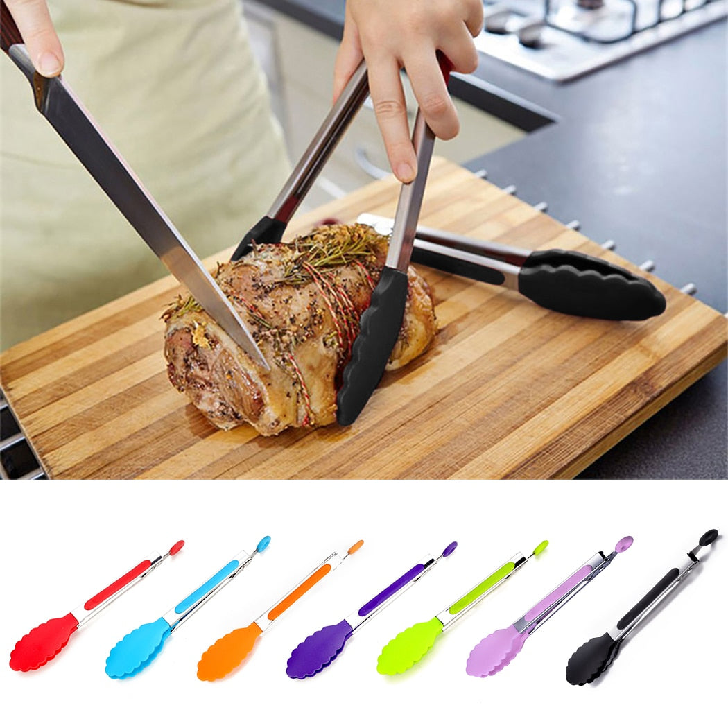 Food Tong Stainless Steel Kitchen Tongs Silicone Nylon Non-Slip Cooking Clip Clamp BBQ Salad Tools Grill Kitchen Accessories