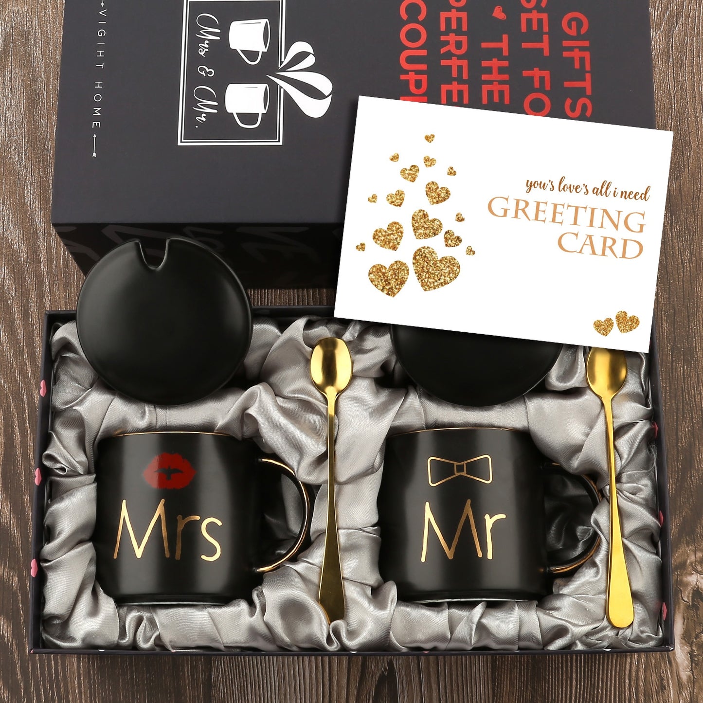 Mr and Mrs Coffee Mugs Creative Couples Black Ceramic Cups Wedding Gifts for Newlyweds Cup Set Perfect Gift-Set for Engagement