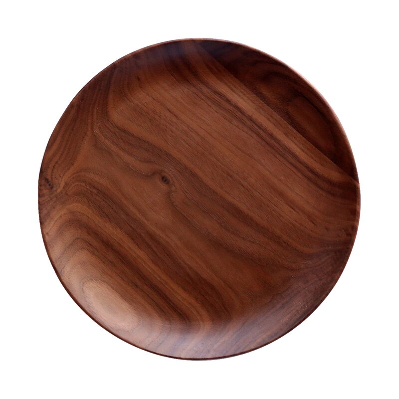 1Pc Wood Plate Premium Black Walnut Dish Plate Dia 15cm 20cm Dinner Plate Snack Cake Dessert Plate Wooden Tableware Dropshipping