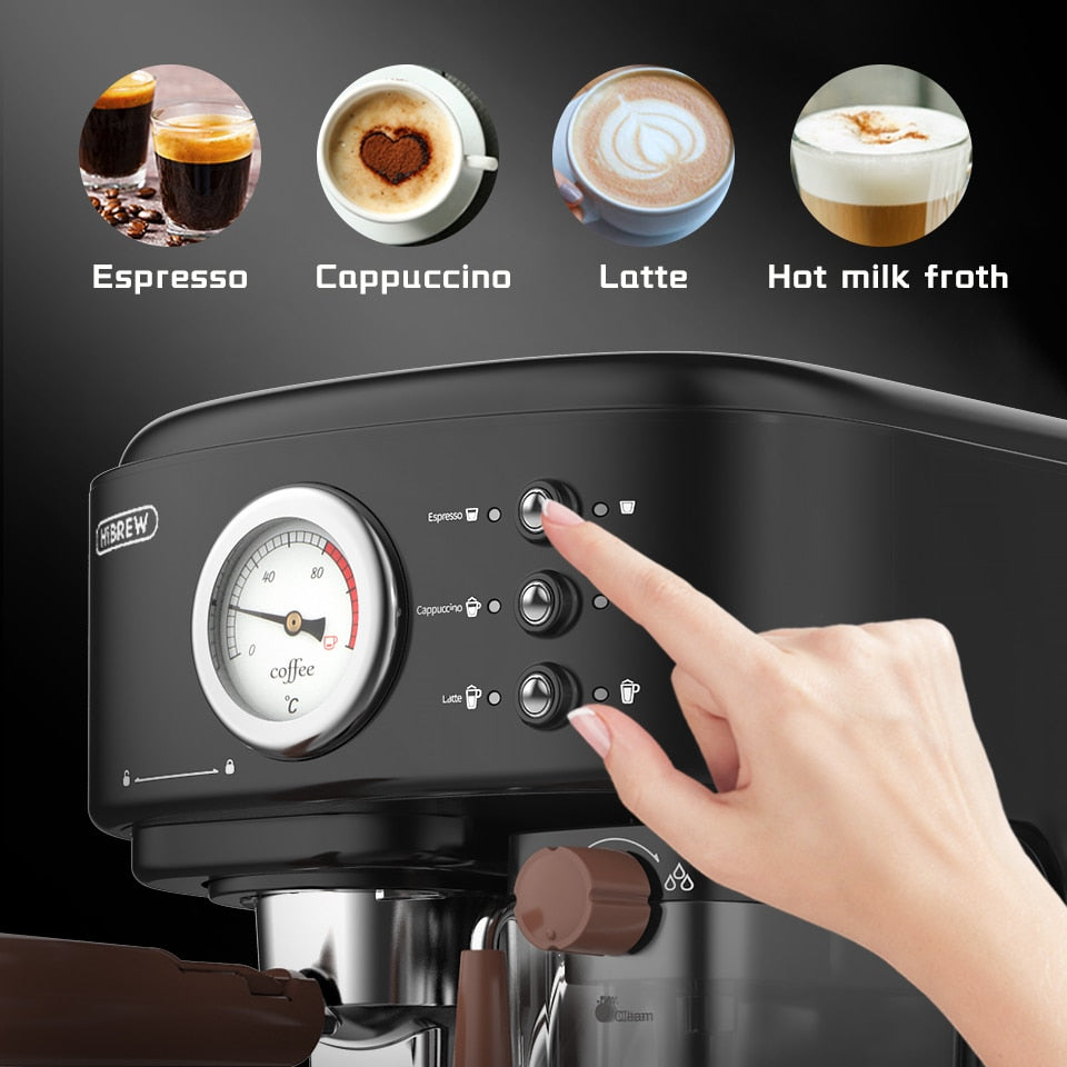 HiBREW Fully Automatic Espresso Cappuccino Latte 19Bar 3 in 1 Coffee Machine Automatic hot milk froth  ESE pod&amp;Ground Coffee H8A