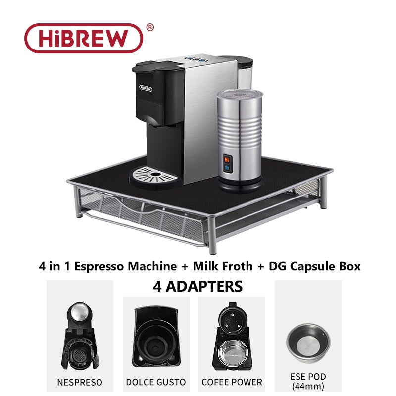 HiBREW Coffee Machine 4in1 Multiple Capsule Espresso  Dolce Milk&amp;Nespresso&amp;ESE Pod&amp;Powder Coffee Maker Stainless Metal Outook H3