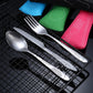 4Pcs/3Pcs Set Dinnerware Portable Printed Knifes Fork Spoon Stainless Steel Family Camping Steak Cutlery Tableware with Bag