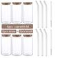 Glass Cup Bamboo Lid Bubble Tea Transparent Cold Drinking Coffee Mug Wine Milk Tea Cup Glass Straw Drinkware Durable 4/6pcs