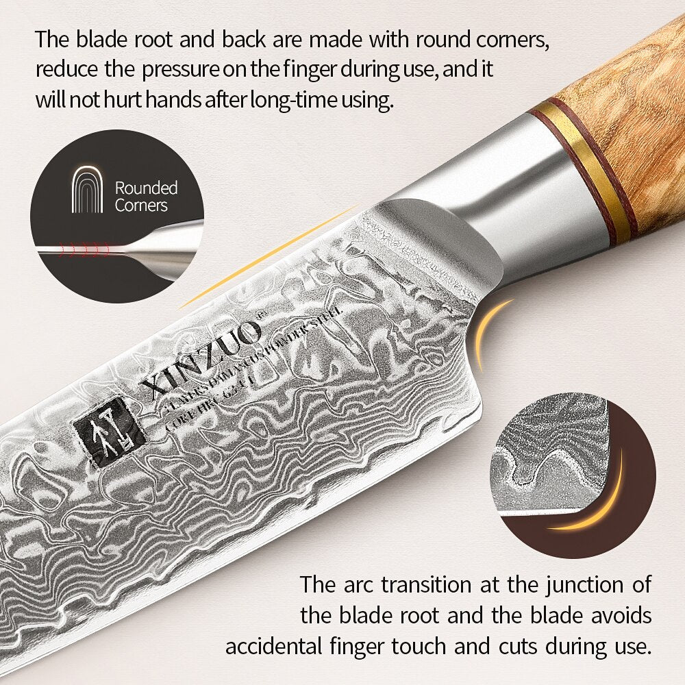 XINZUO  5" inch Steak Kitchen Knife Set Japanese Damascus VG10 Steel Razor Sharp Blade Cut Lamb Chops Pork Wood Handle