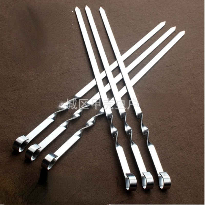 55cm 21.5" BBQ Skewers Long Handle Shish Kebab Barbecue Grill Stick Wood BBQ Fork Stainless steel Outdoors Grill Needle 6pcs