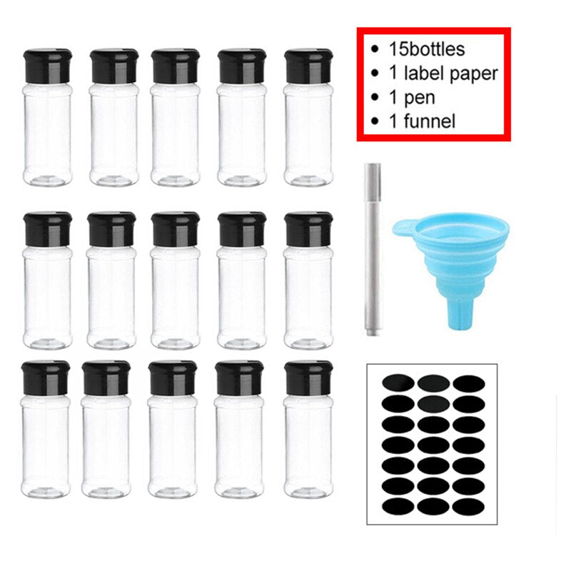 5/10/15/20PC Jars for spices Salt and Pepper Shaker Seasoning Jar spice organizer Plastic Barbecue Condiment Kitchen Gadget Tool