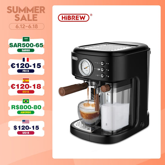 HiBREW Fully Automatic Espresso Cappuccino Latte 19Bar 3 in 1 Coffee Machine Automatic hot milk froth  ESE pod&amp;Ground Coffee H8A