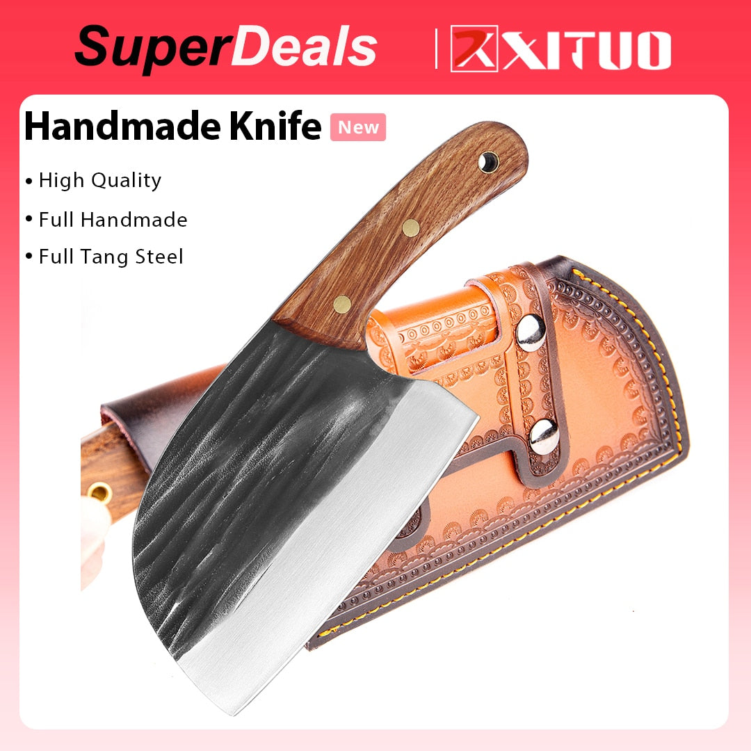 XITUO 6 Inch Handmade Knife High-carbon Clad Steel Super Butcher Cutting Nakiri Knife With Wenge Wooden For Kitchen Chef Hunting