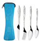 4Pcs/3Pcs Set Dinnerware Portable Printed Knifes Fork Spoon Stainless Steel Family Camping Steak Cutlery Tableware with Bag