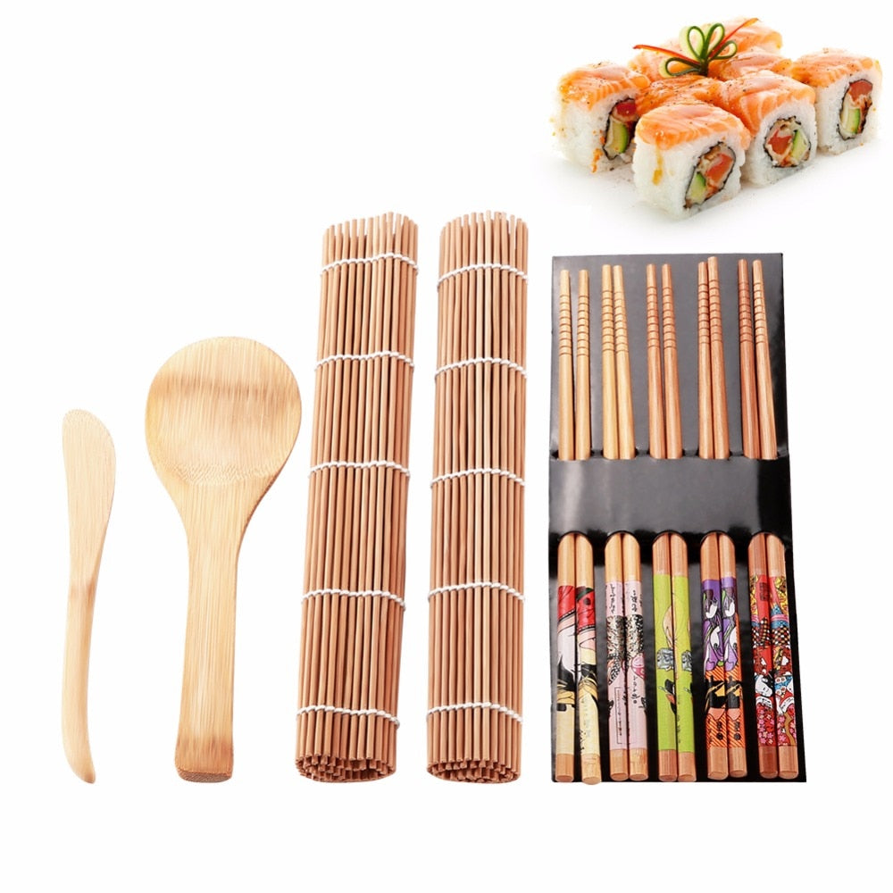 1/2/8 Pcs DIY Kitchen Sushi Maker Set Bamboo Sushi Making Tools Kit for Sushi Rice Roller Mold Roll Chopsticks Cooking Tools Set