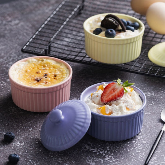 130ml Pudding Soufflé Baking Bowl with Lid Cake Fruit Yogurt Dish Baby Food Oven Microwave Egg Steam Cup Ceramic Tableware